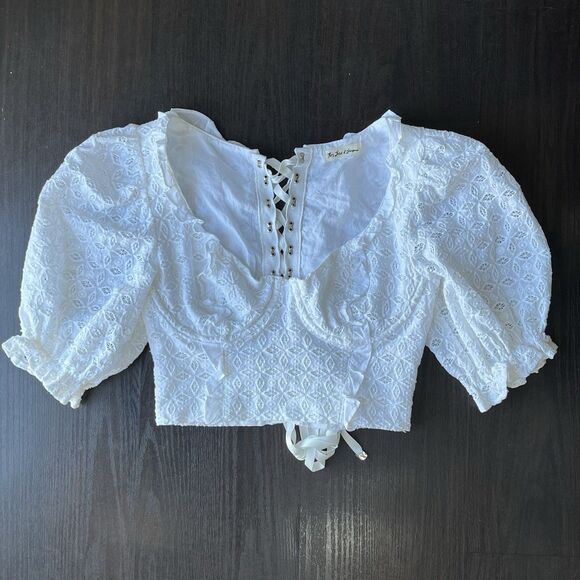 For Love and Lemons Corset Top Sand Dollar Lace Up Eyelet Blouse Underwire Boho - Picture 2 of 16
